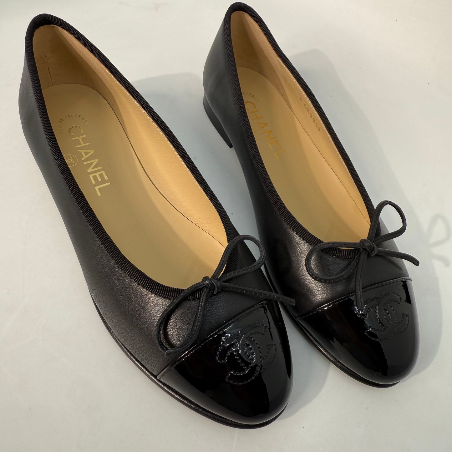 Chanel Ballet Shoes Black Patent Captoe