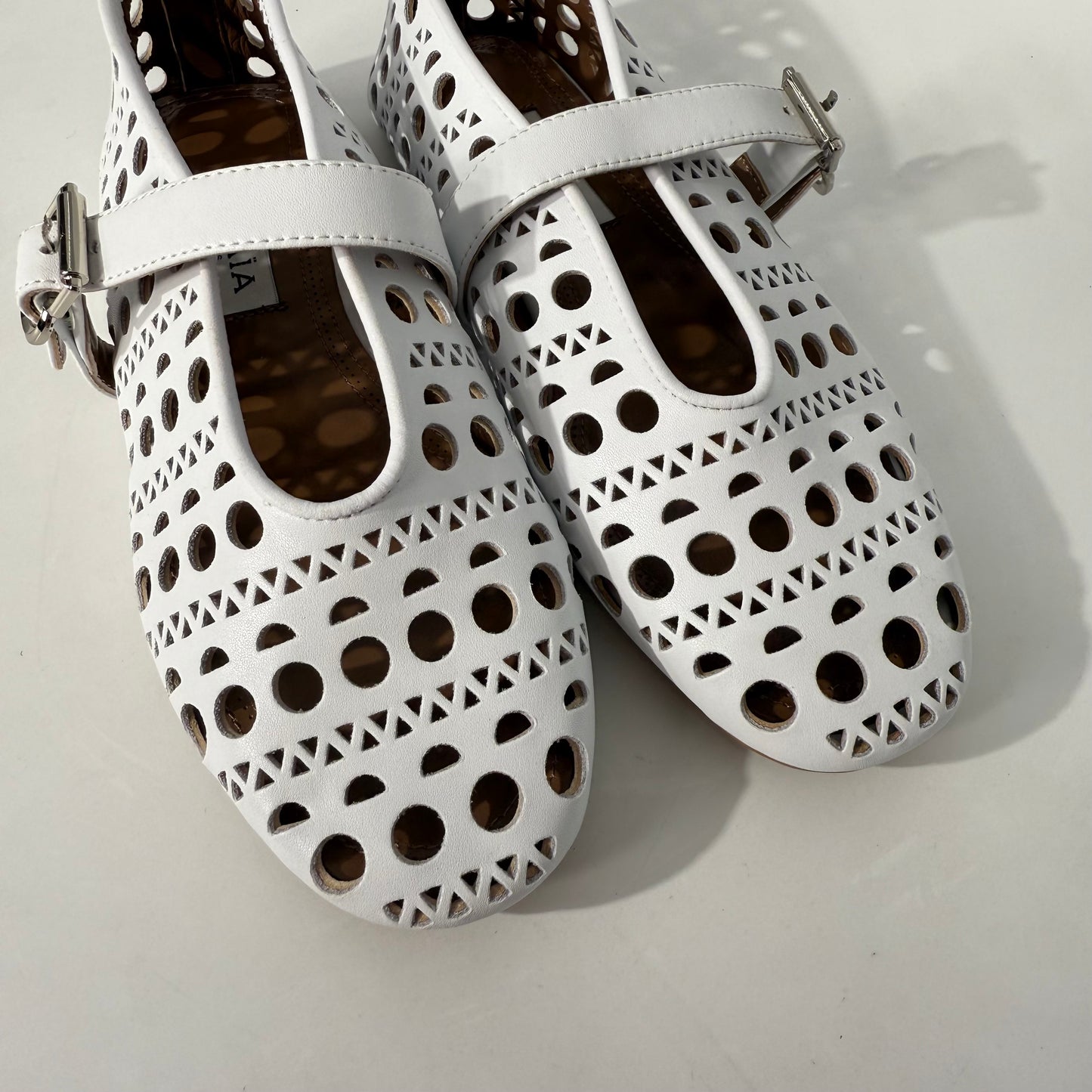 Alaia Perforated Ballet Flats (White)