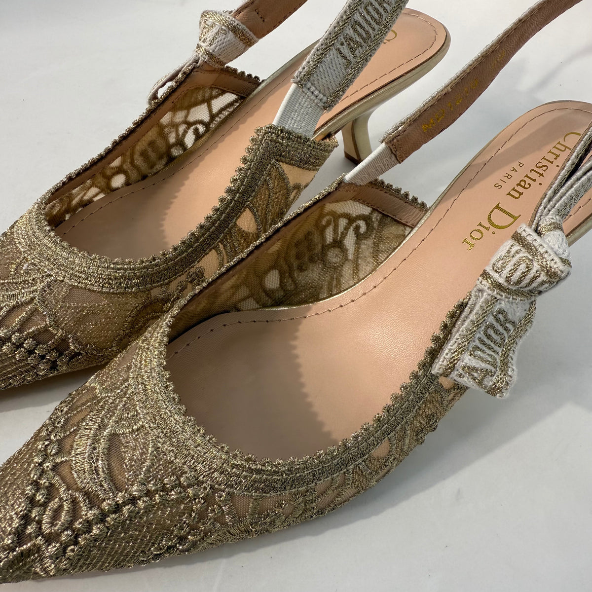 Christian Dior Lace Gold Kitten Heels