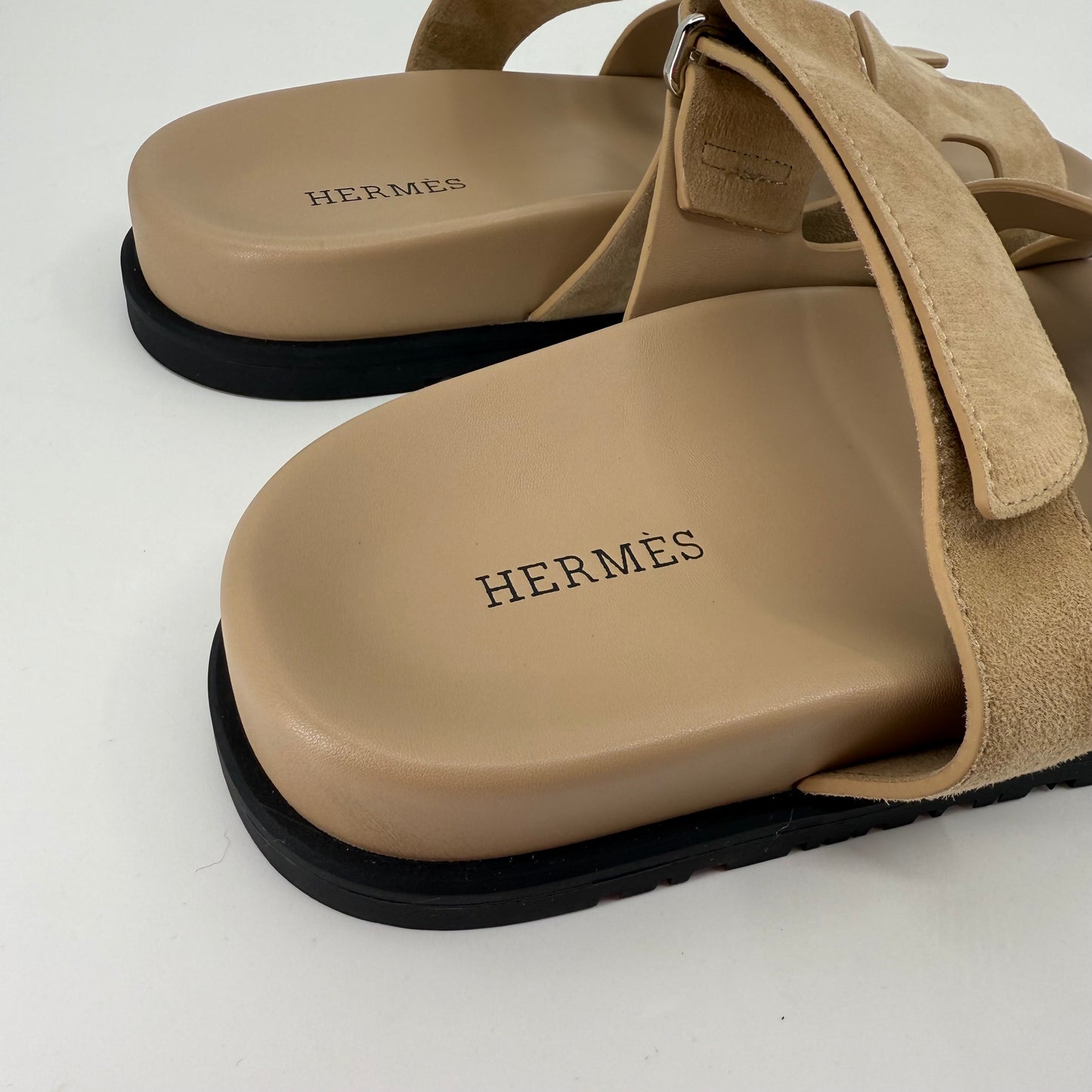Hermes Chypre Suede Nude Sandals