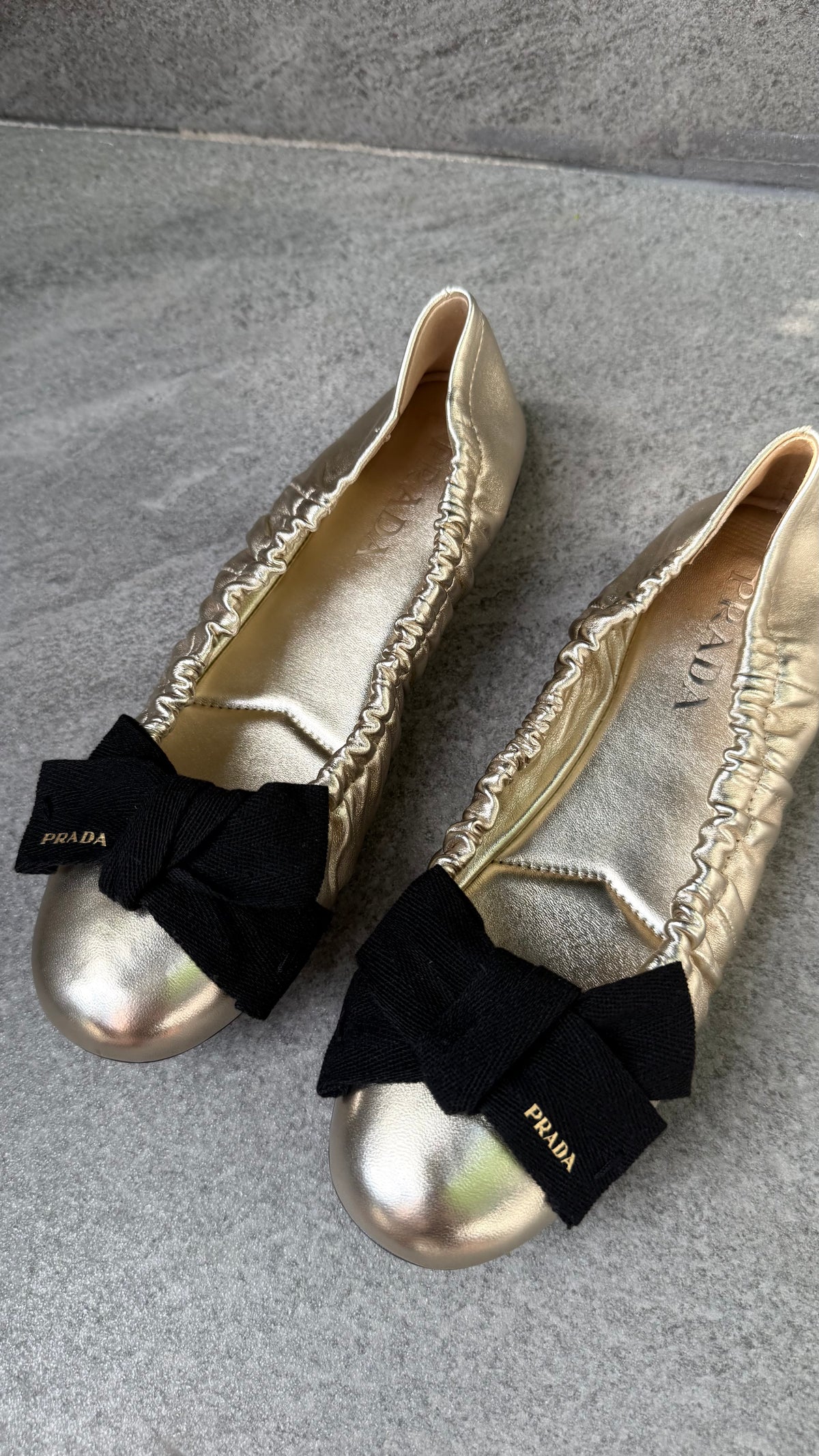 Prada Bow Ballet Shoes (Gold)