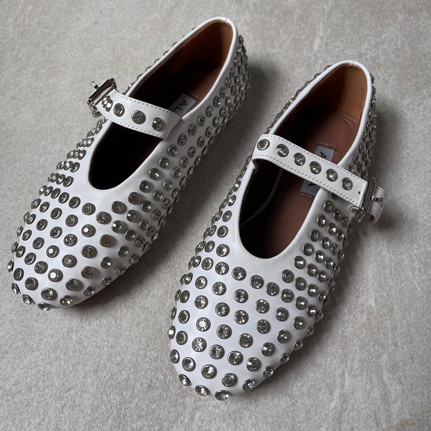 Alaia Crystal Flats (white)