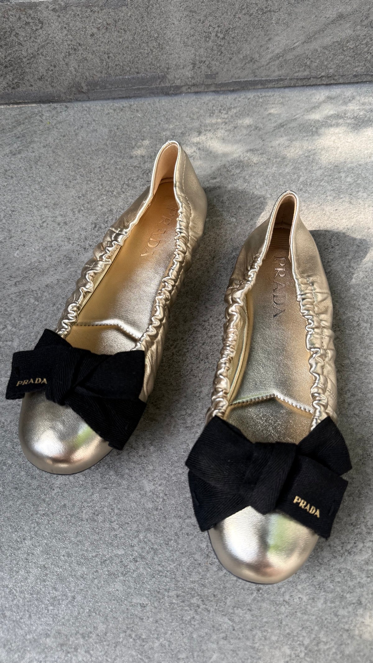 Prada Bow Ballet Shoes (Gold)