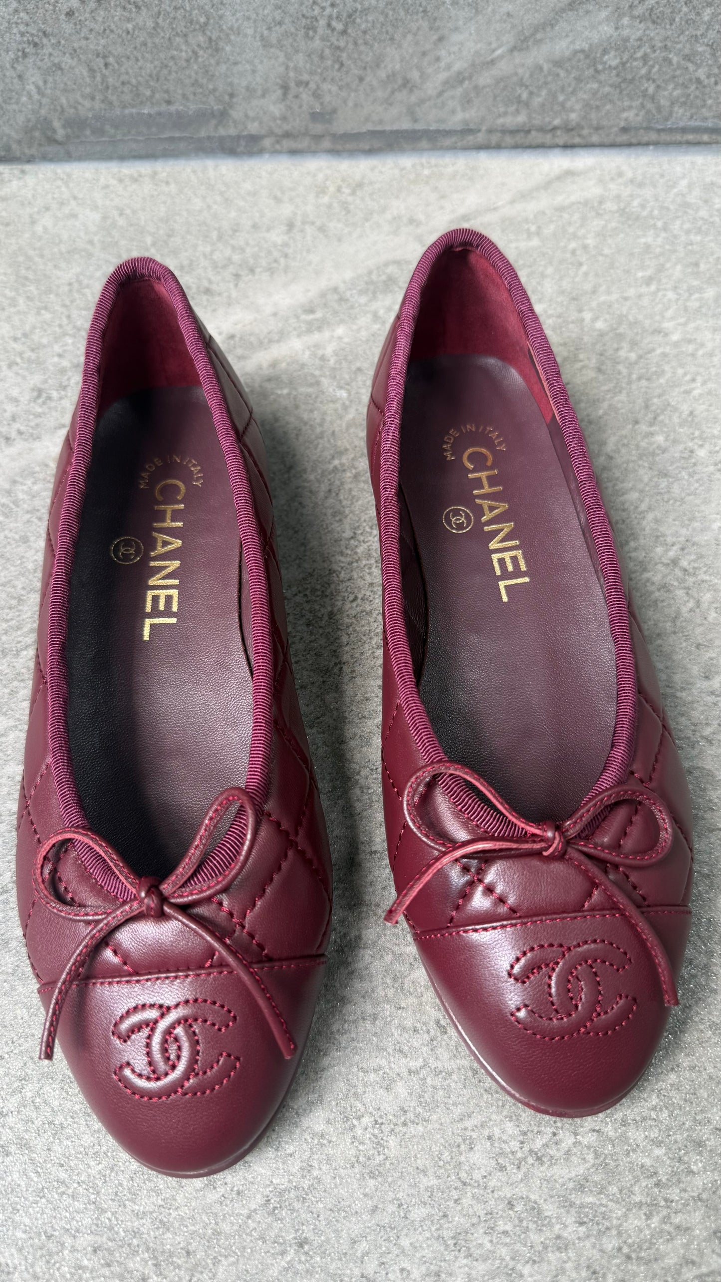 Chanel Quilted Ballet Shoes Maroon