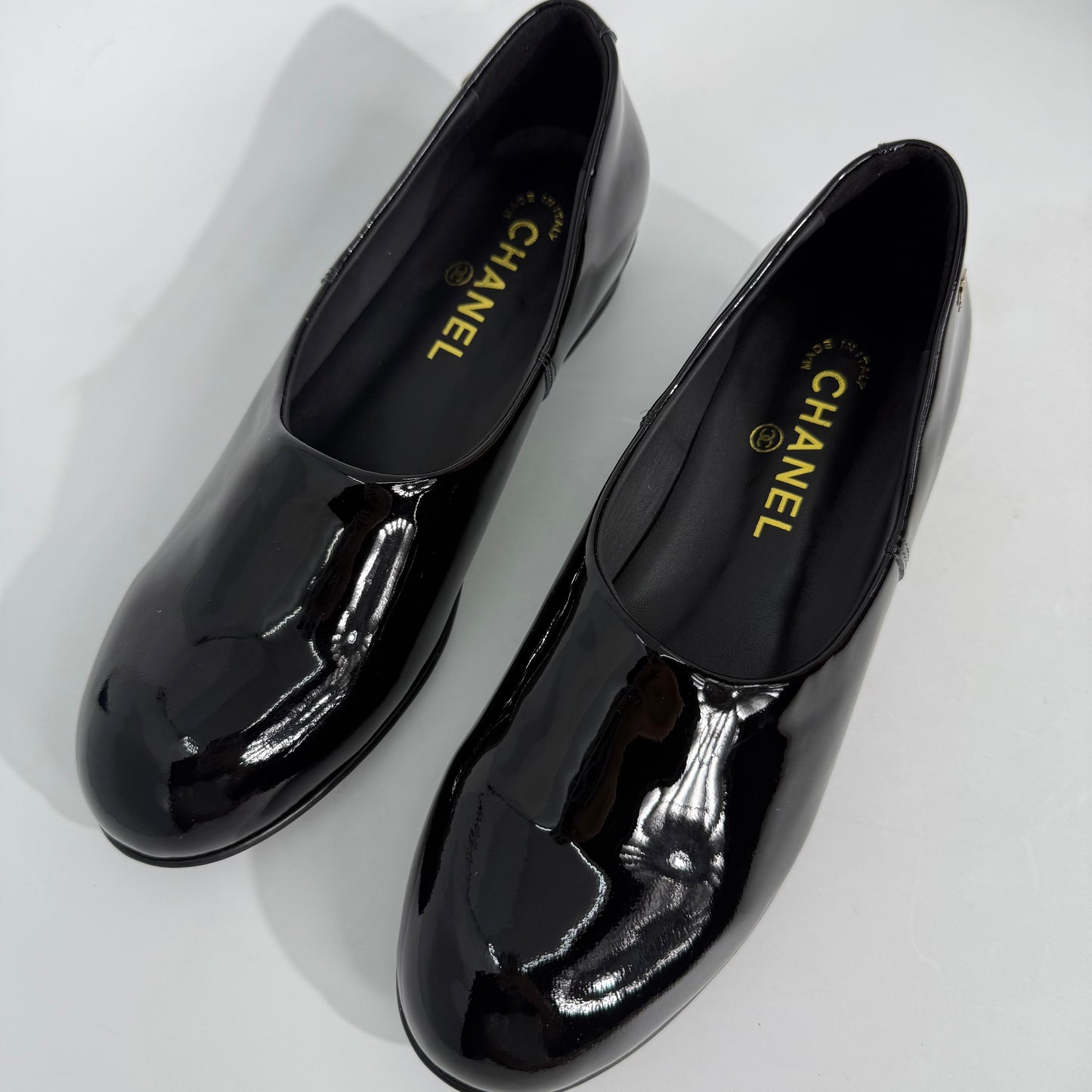 Chanel 25C Black Patent Leather Loafers