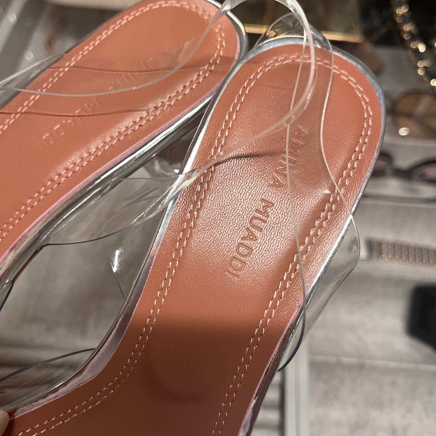Amina Muaddi Glass Shoes (Ribbon)