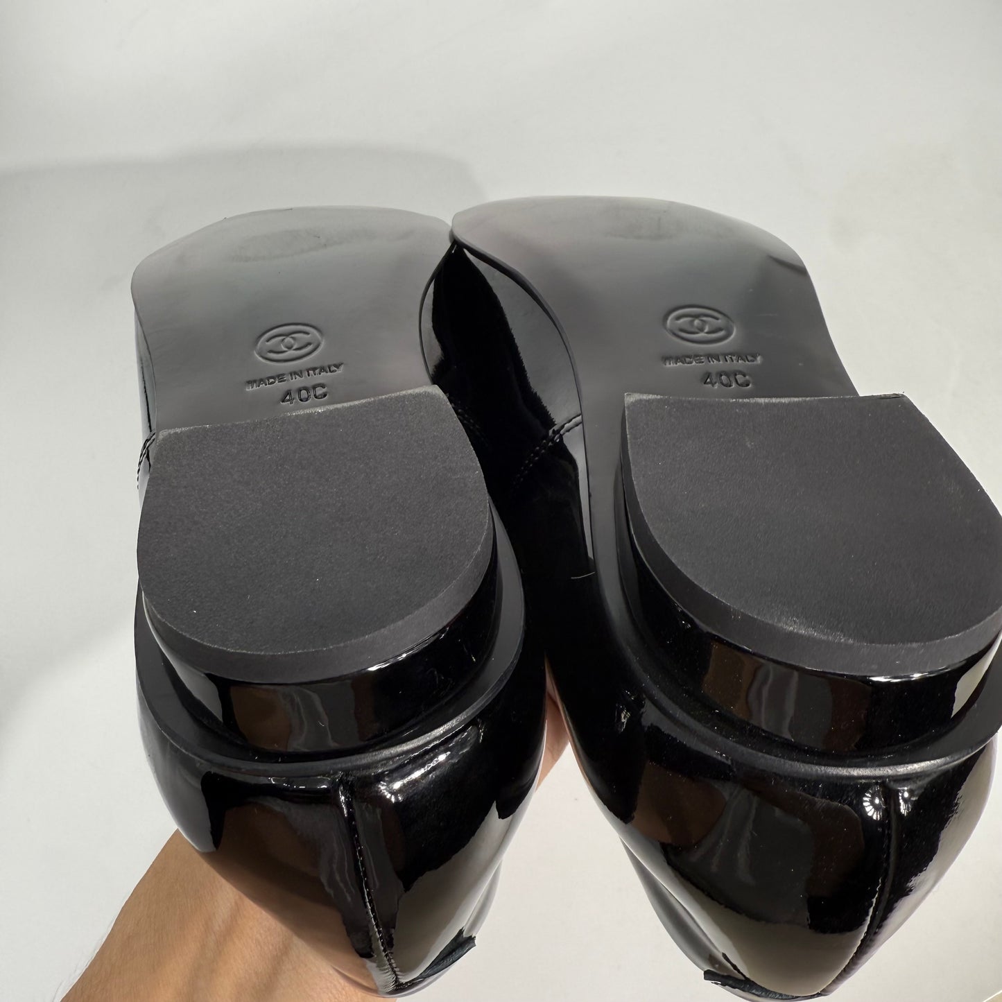 Chanel 25C Black Patent Leather Loafers