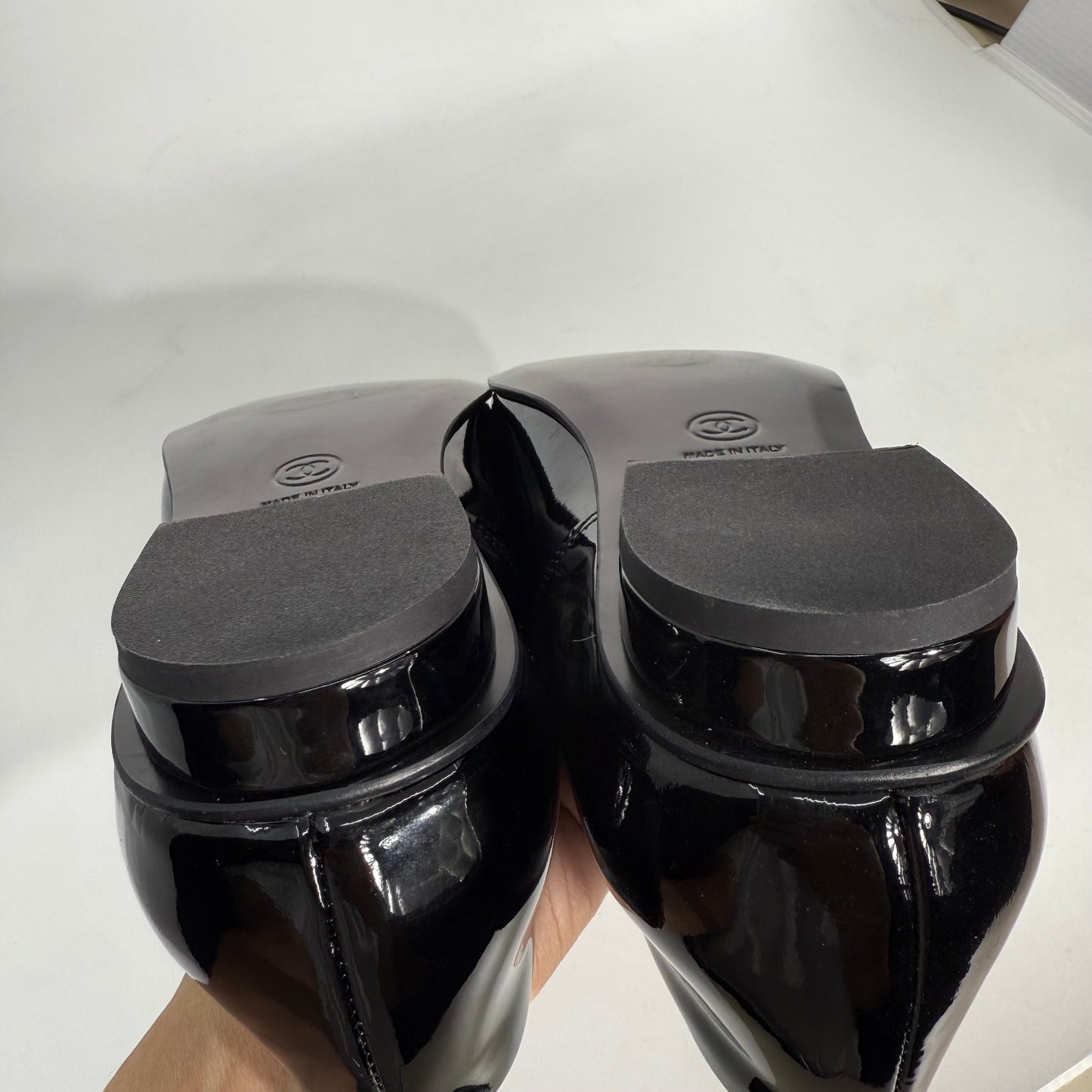 Chanel 25C Black Patent Leather Loafers