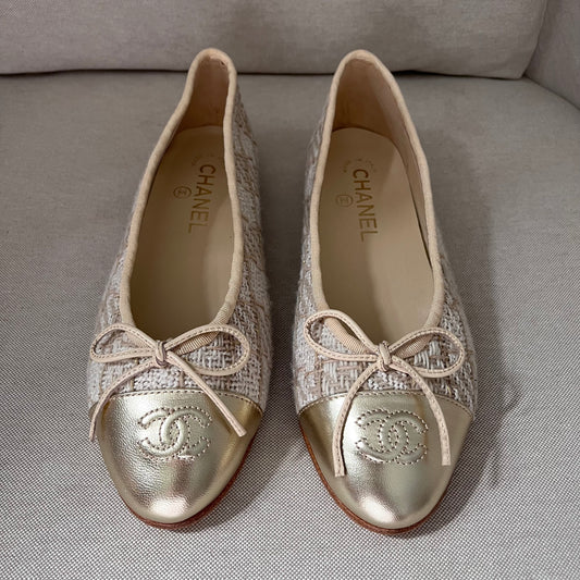 Chanel Ballet Gold Tweed Shoes