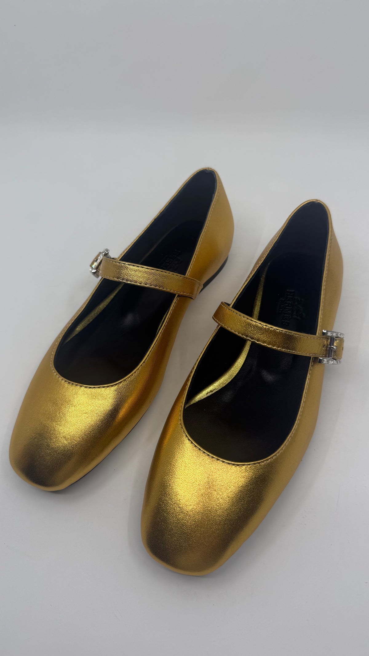 Hermes Mary Jane Gold Shoes