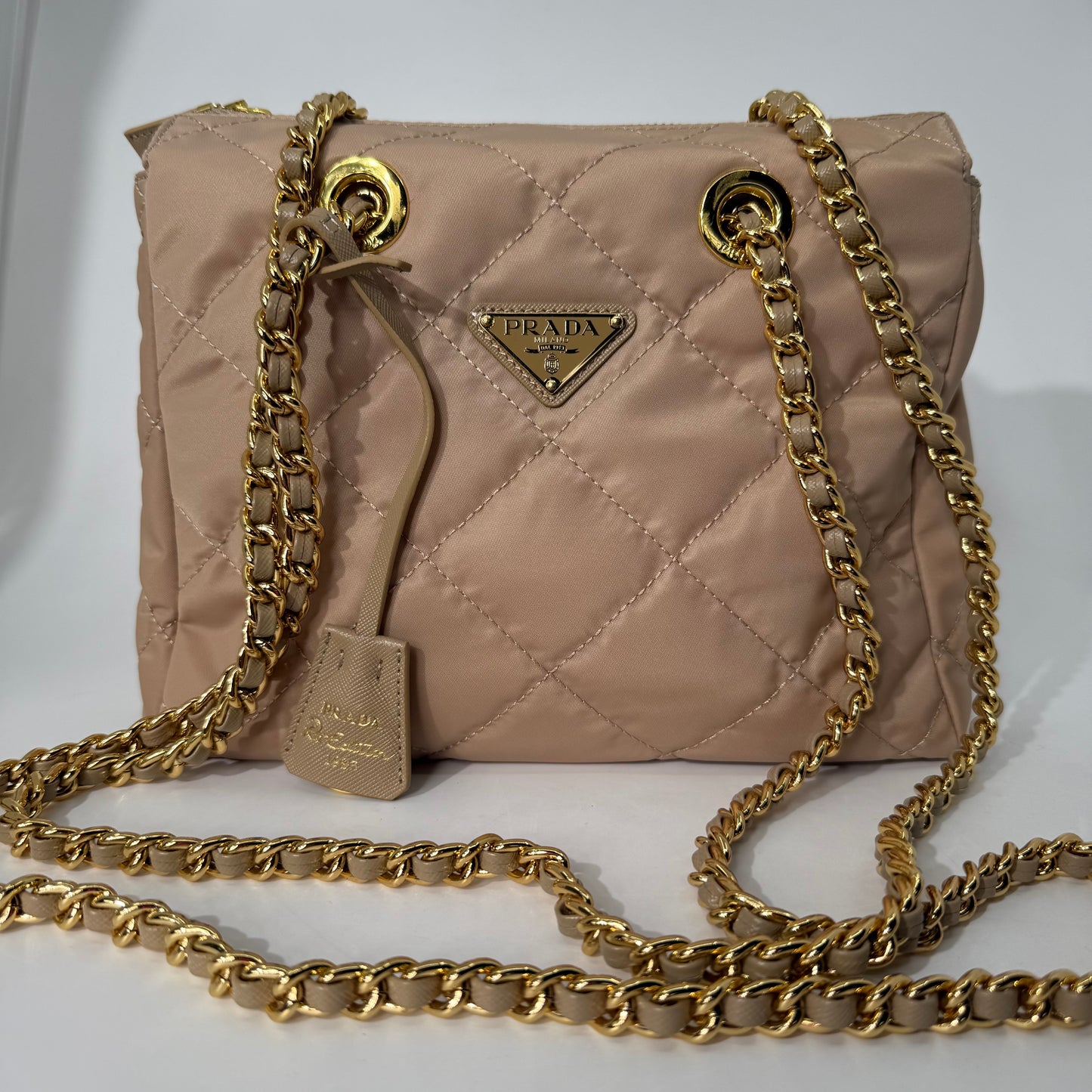 Prada Quilted Nude Chain Shoulder Bag