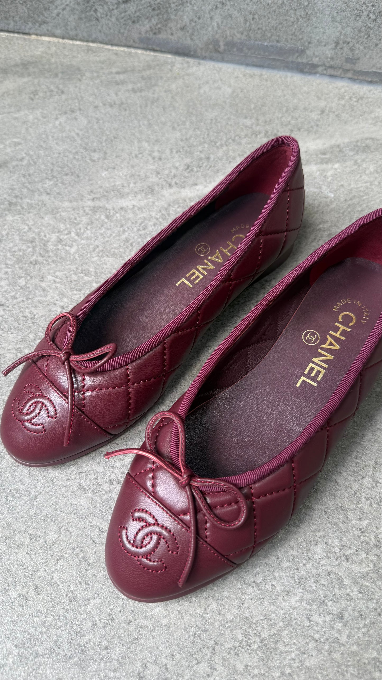 Chanel Quilted Ballet Shoes Maroon