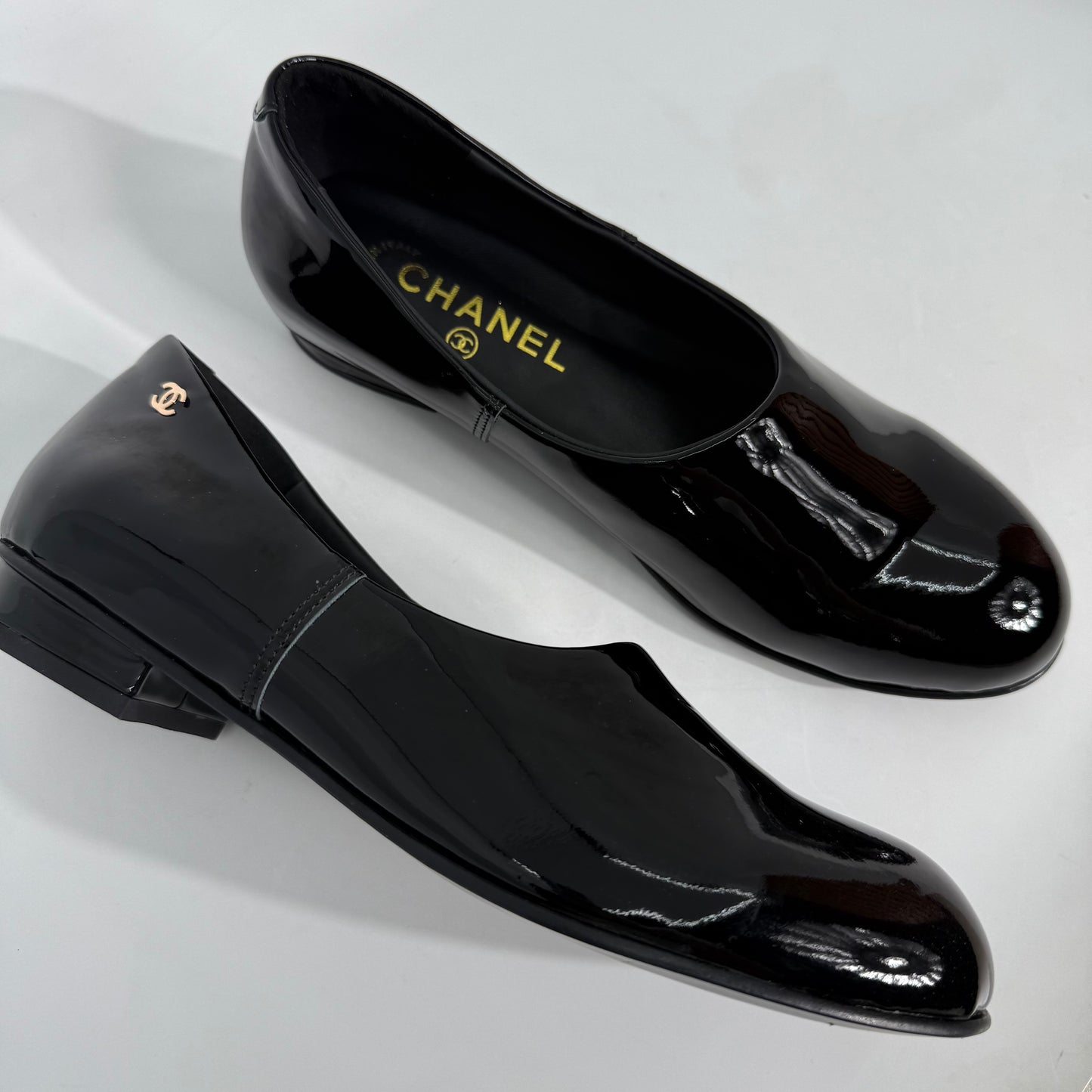 Chanel 25C Black Patent Leather Loafers