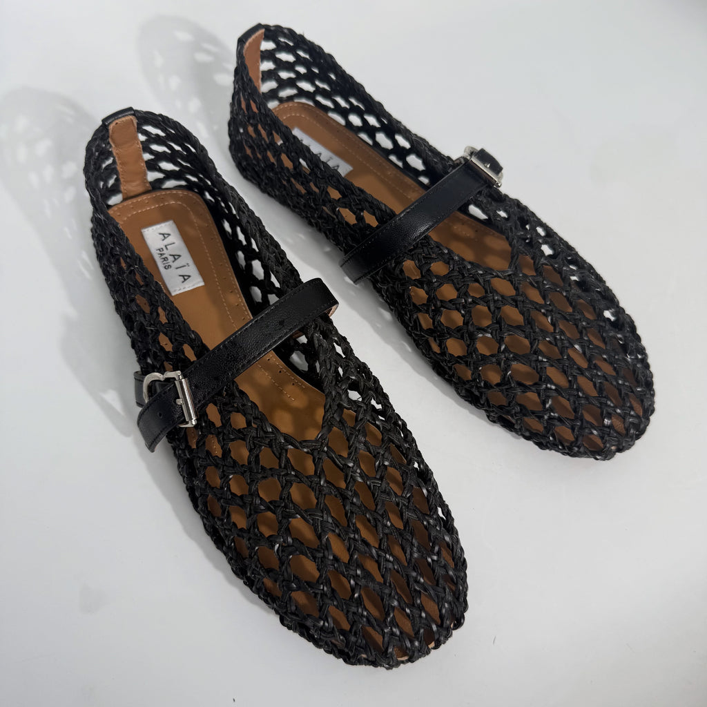 Alaïa Fishnet Woven Leather Mary Jane Ballet