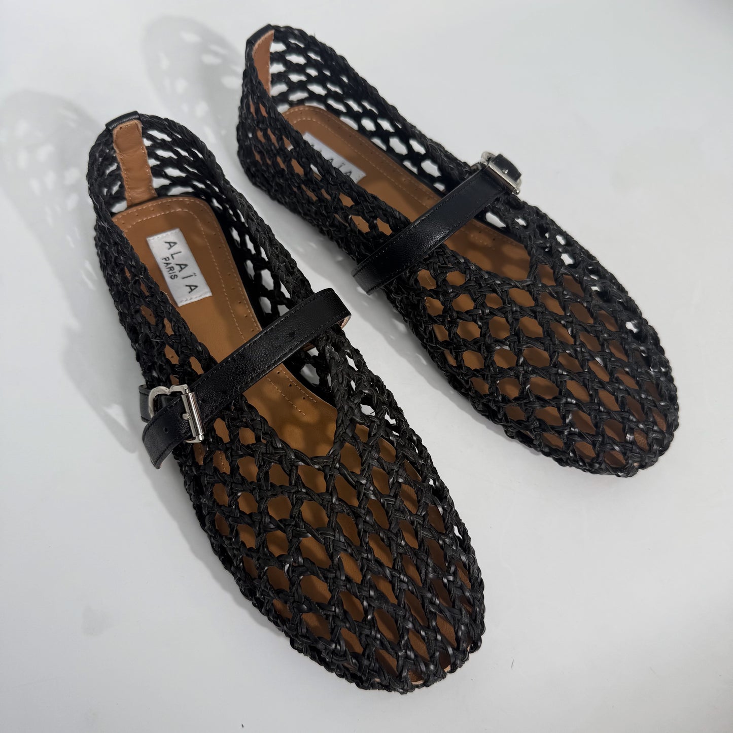 Alaïa Fishnet Woven Leather Mary Jane Ballet