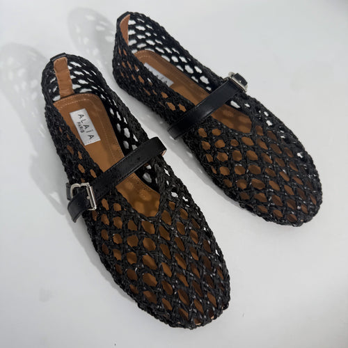 Alaïa Fishnet Woven Leather Mary Jane Ballet