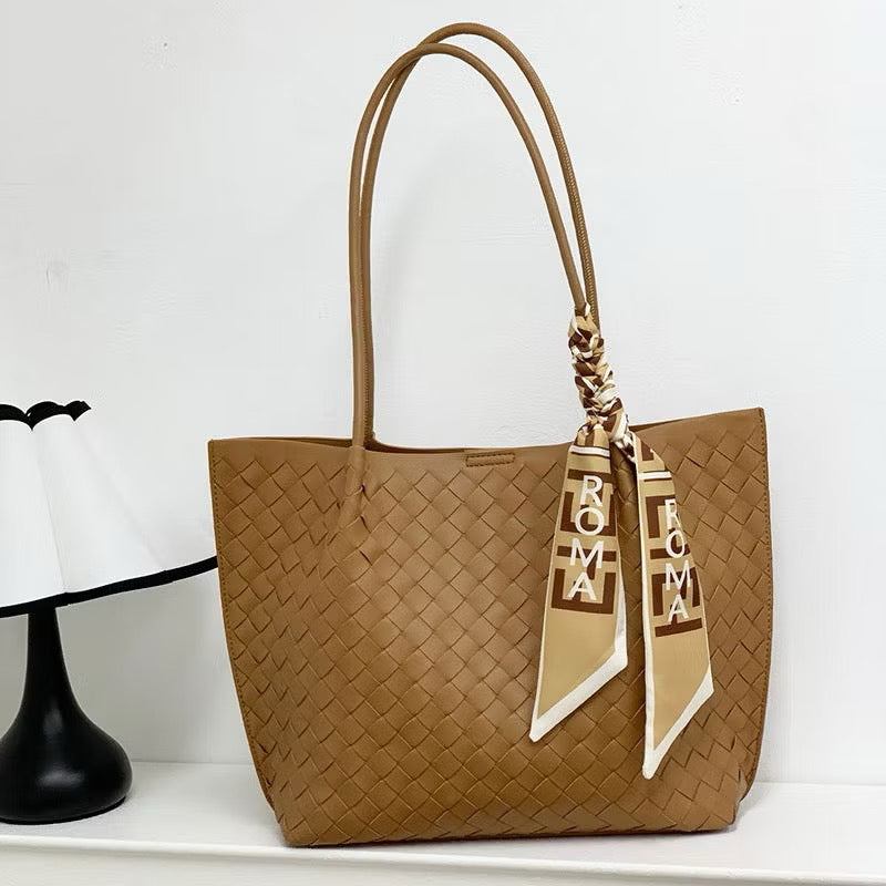 "Olive" Bespoke Leather Weave Tote (Brandless)