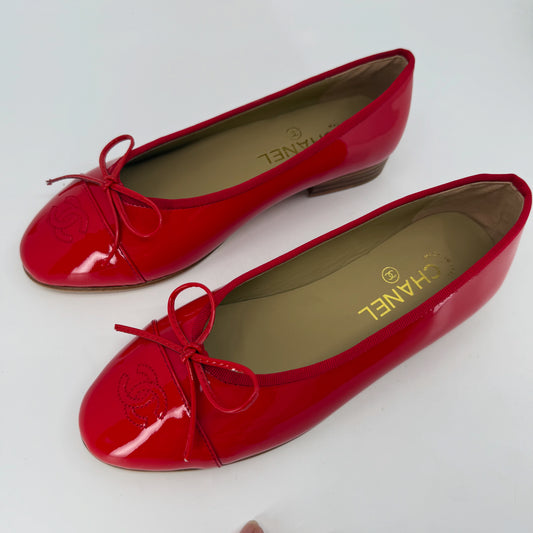 Chanel Ballet Flats Patent Red