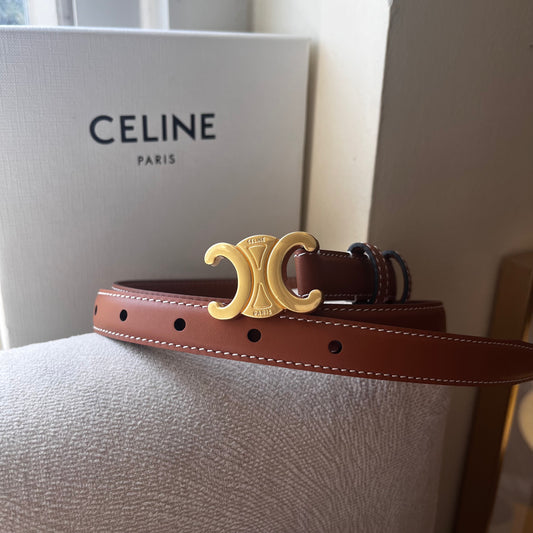 Celine Triomphe Belt Slim Brown