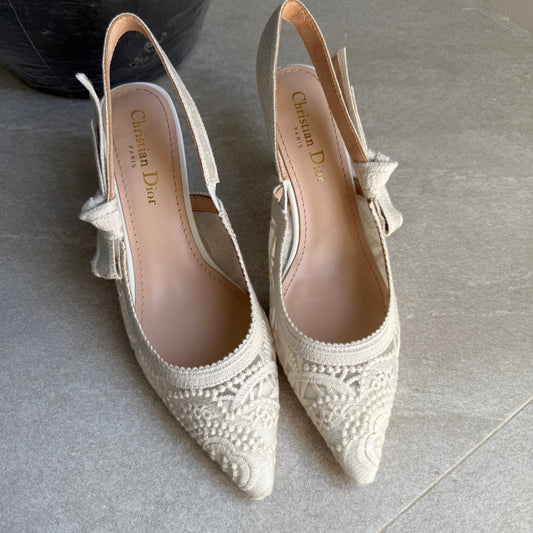 Christian Dior Lace Slingback Kitten Heels