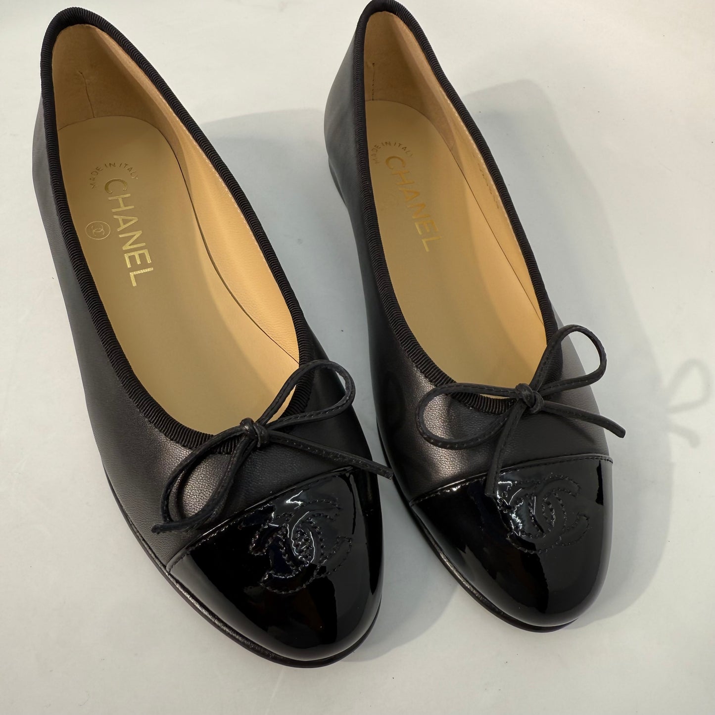 Chanel Ballet Shoes Black Patent Captoe