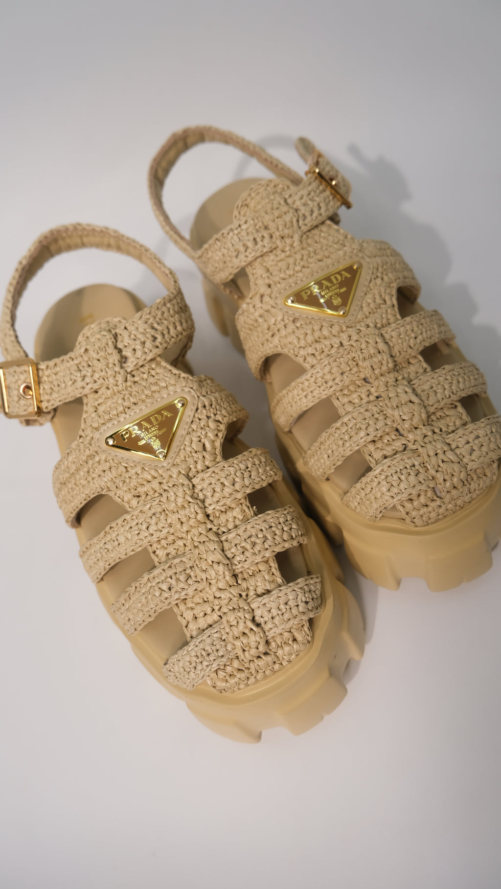 Prada Monolith Crochet Cage Sandals (Nude)