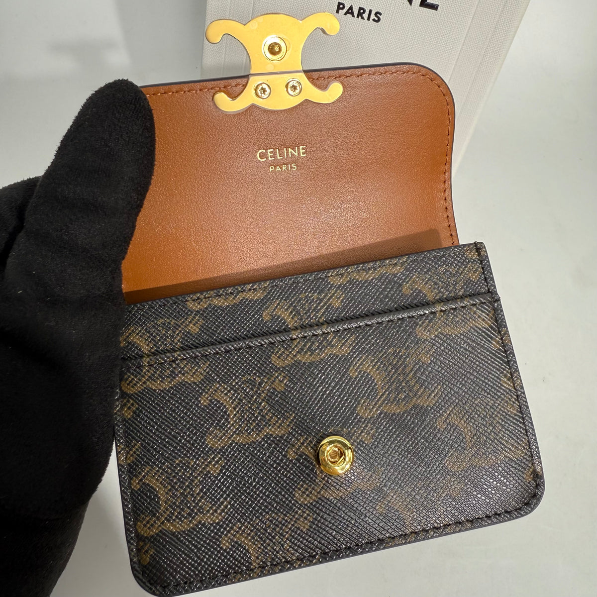 Celine Card Holder with Flap Triomphe in Triomphe Canvas