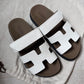Hermes Chypre Sandals Tan/White