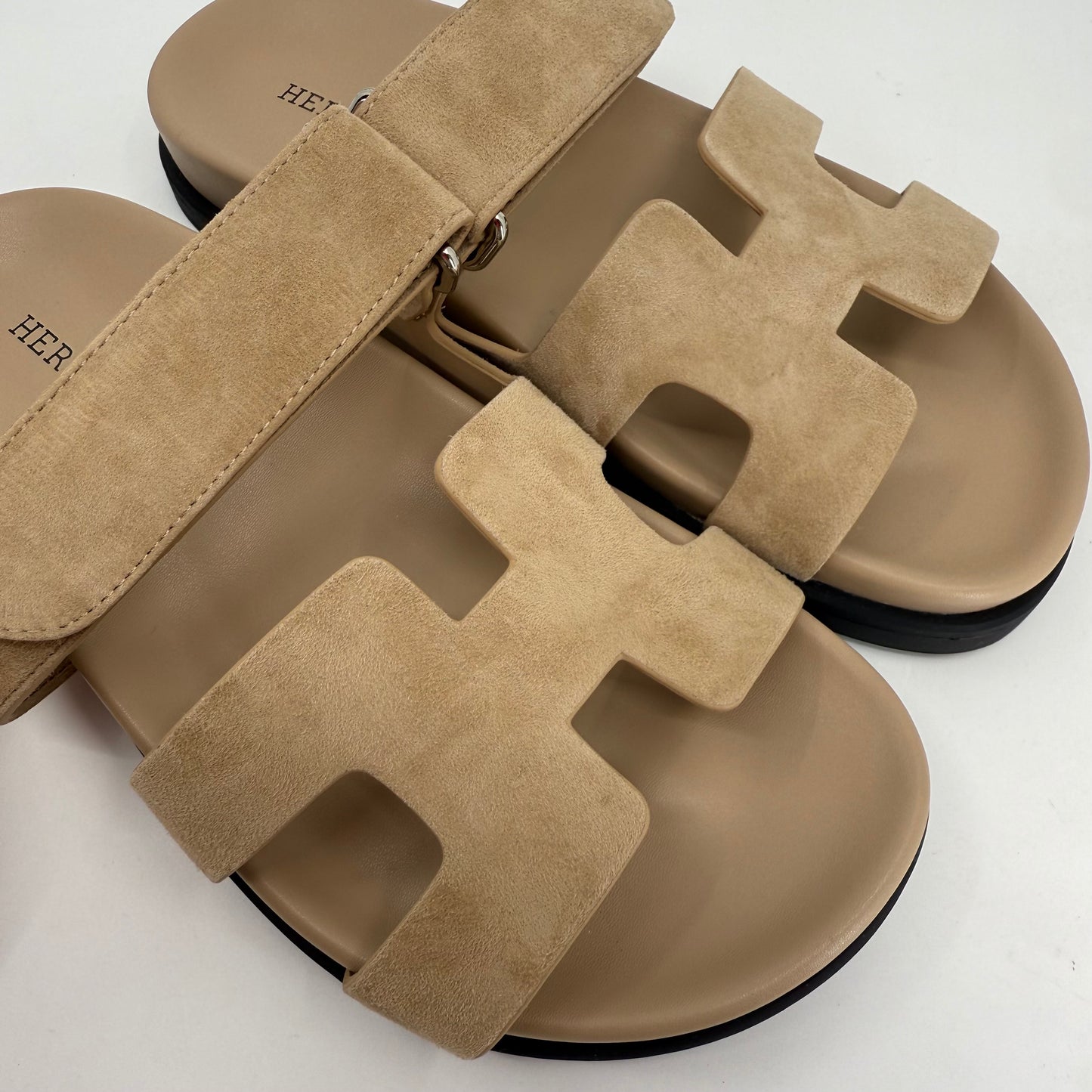 Hermes Chypre Suede Nude Sandals