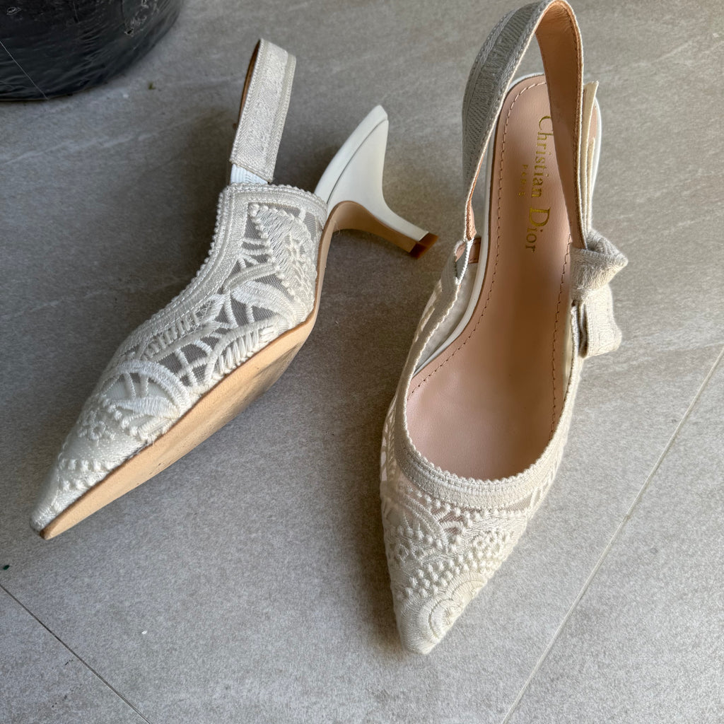 Christian Dior Lace Slingback Kitten Heels