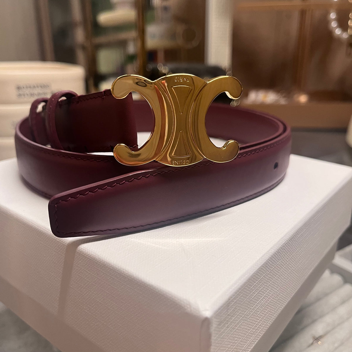 Celine Triomphe Belt (Wine Red)