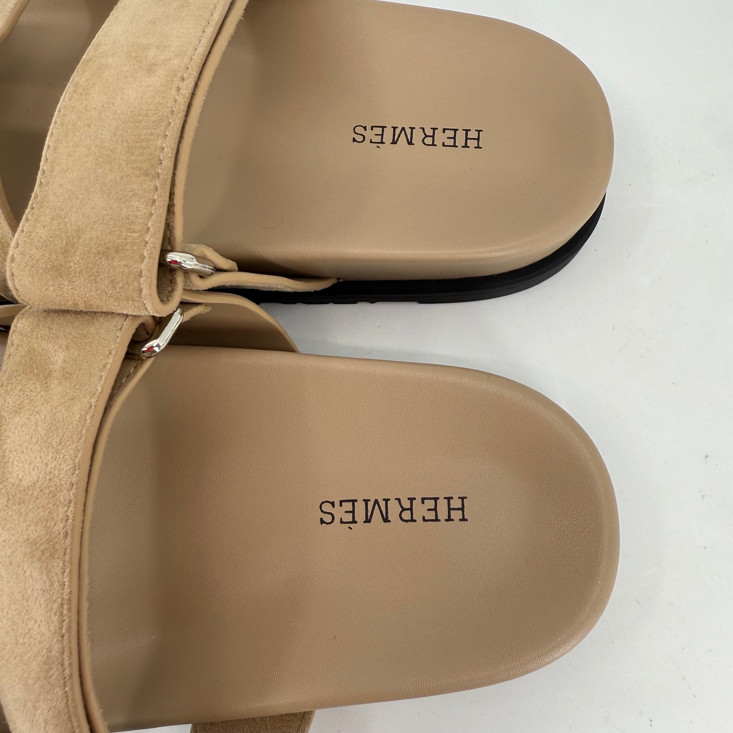 Hermes Chypre Suede Nude Sandals