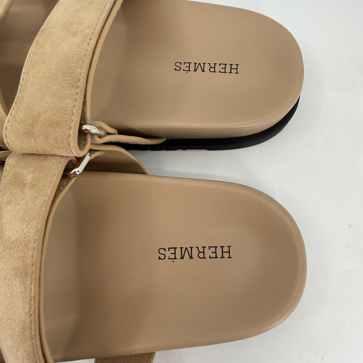 Hermes Chypre Suede Nude Sandals