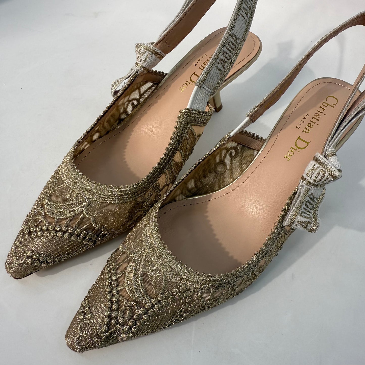 Christian Dior Lace Gold Kitten Heels