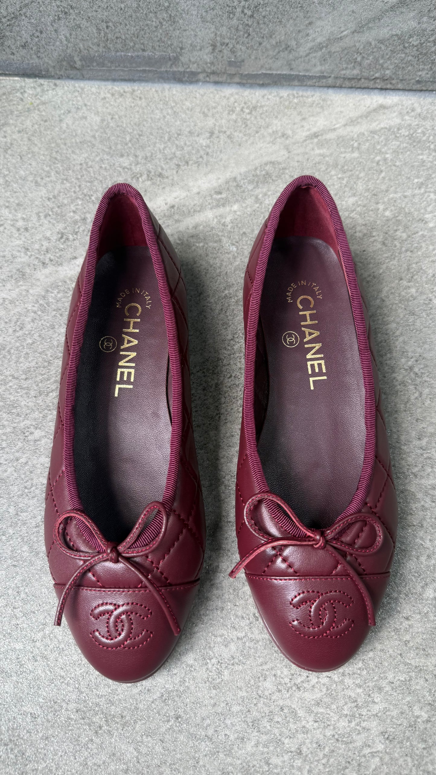 Chanel Quilted Ballet Shoes Maroon