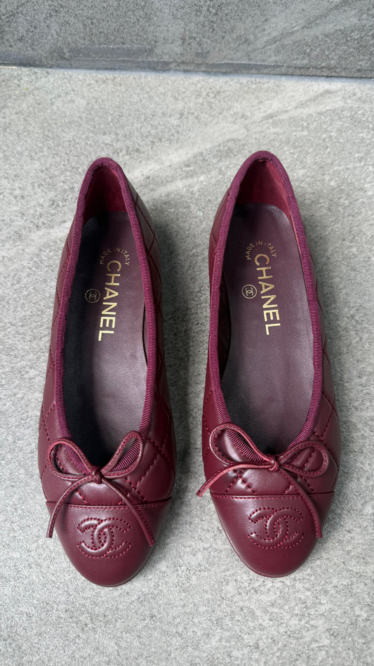 Chanel Quilted Ballet Shoes Maroon