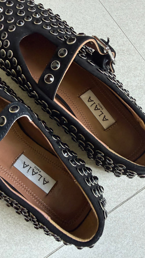 Alaia Black Crystal Flats