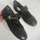 Chanel Lambskin Fabric Mesh Quilted Mary Jane Cap Toe Flats