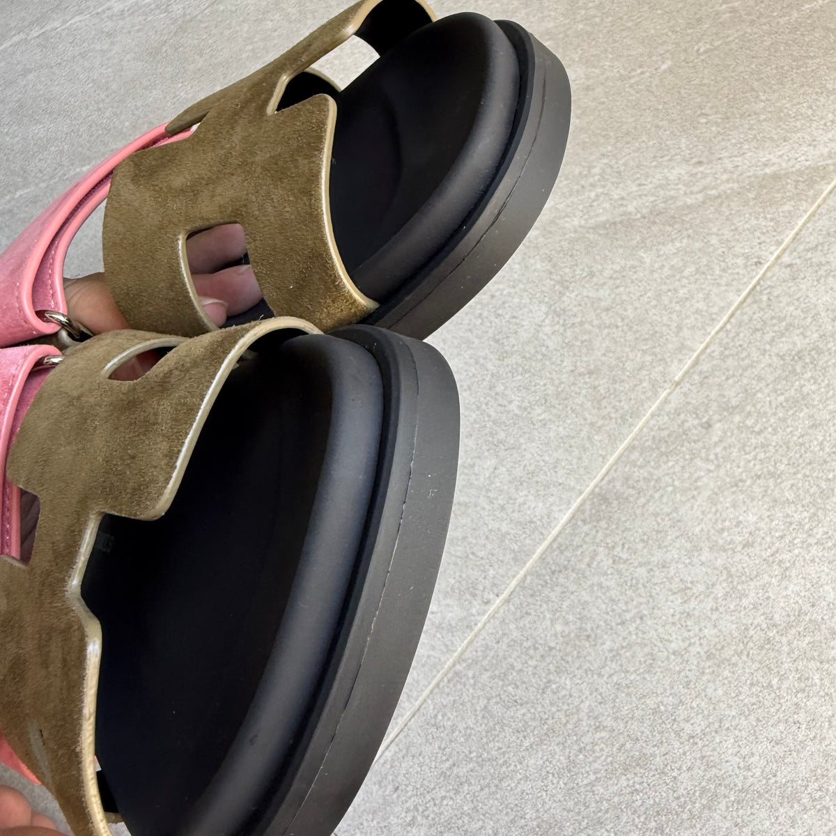 Hermes Chypre Sandals (Moss Green/Pink)
