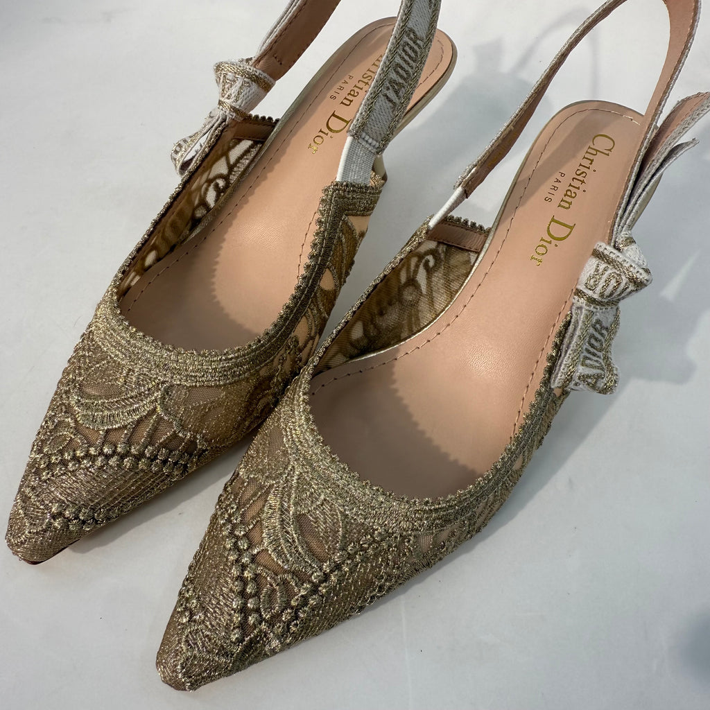 Christian Dior Lace Gold Kitten Heels