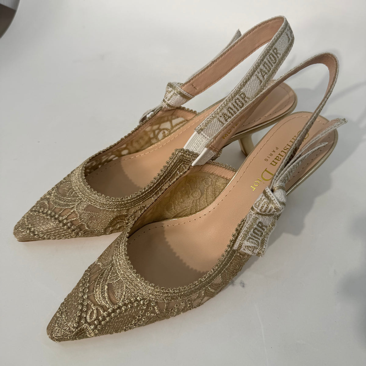 Christian Dior Lace Gold Kitten Heels