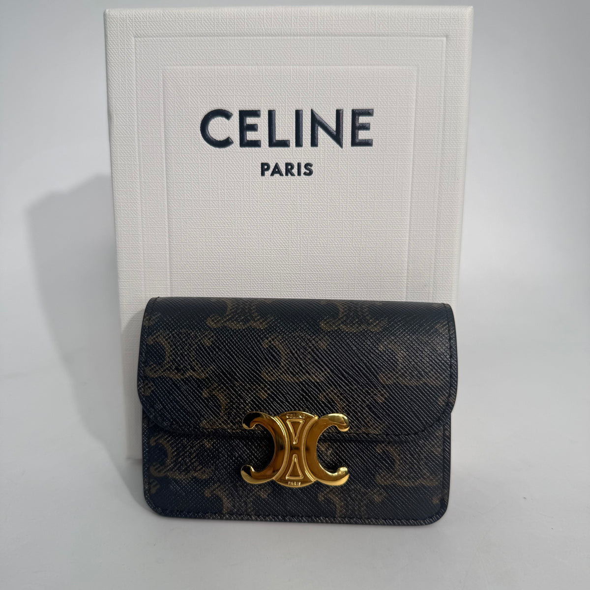 Celine Card Holder with Flap Triomphe in Triomphe Canvas