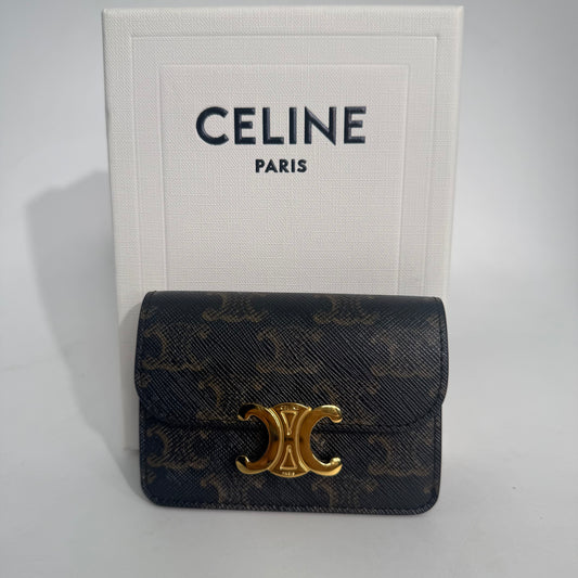 Celine Card Holder with Flap Triomphe in Triomphe Canvas