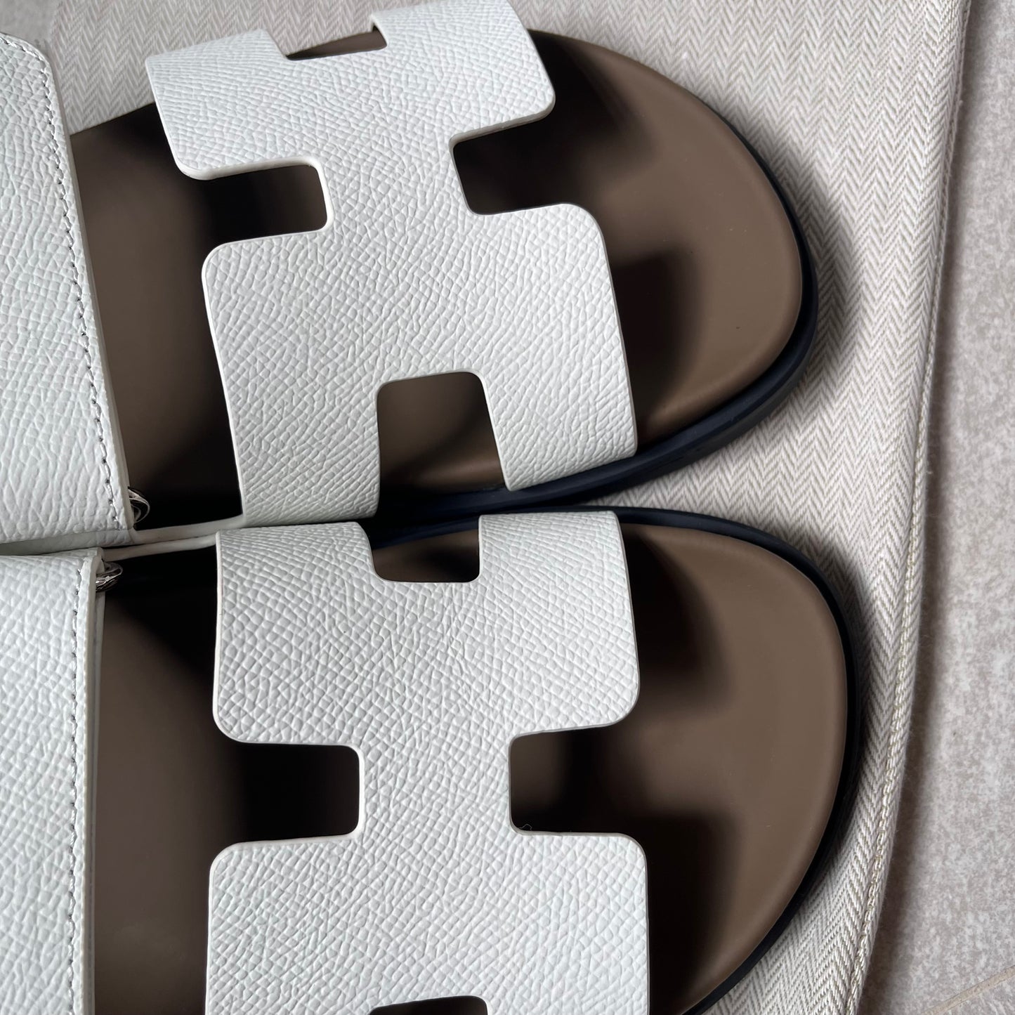 Hermes Chypre Sandals Tan/White