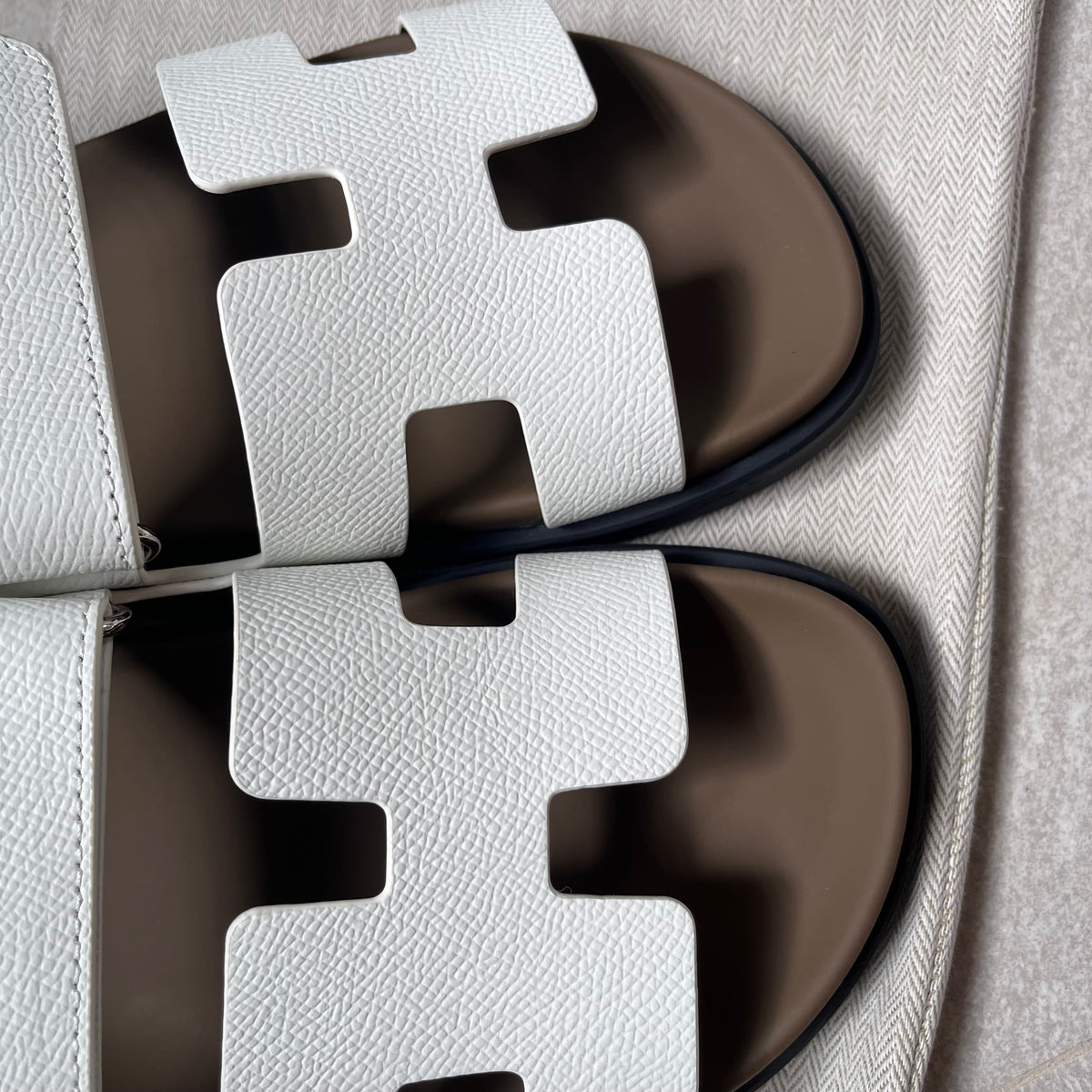 Hermes Chypre Sandals Tan/White