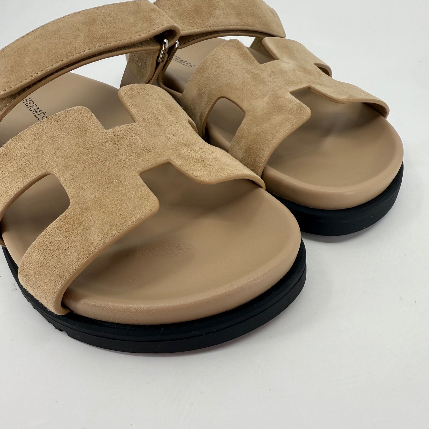 Hermes Chypre Suede Nude Sandals