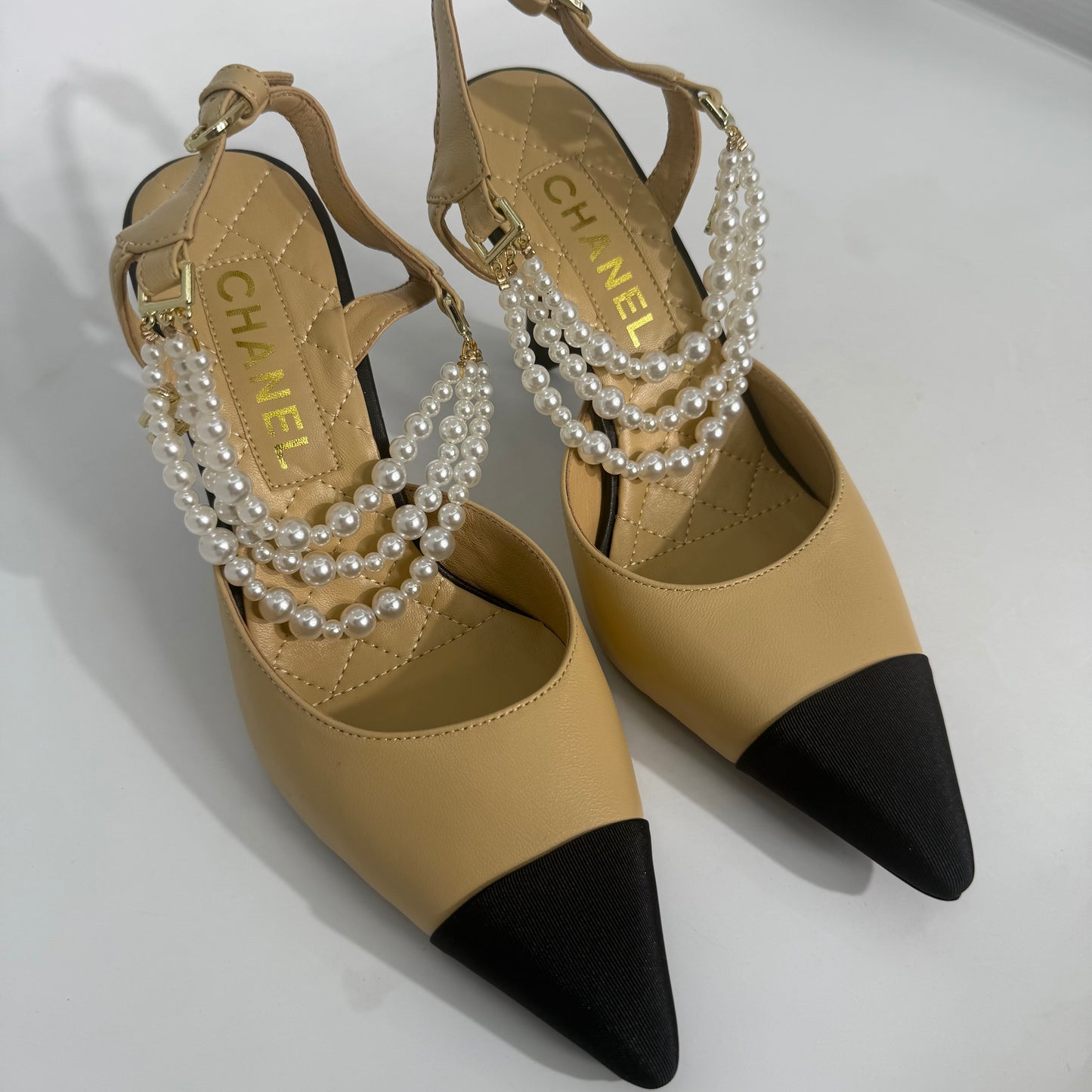 Chanel Pointed Pearl Slingback