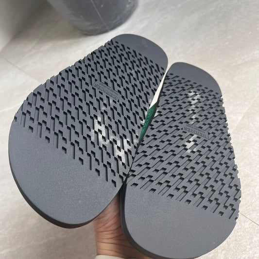 Hermes Chypre Sandals (Green/Denim Strap)