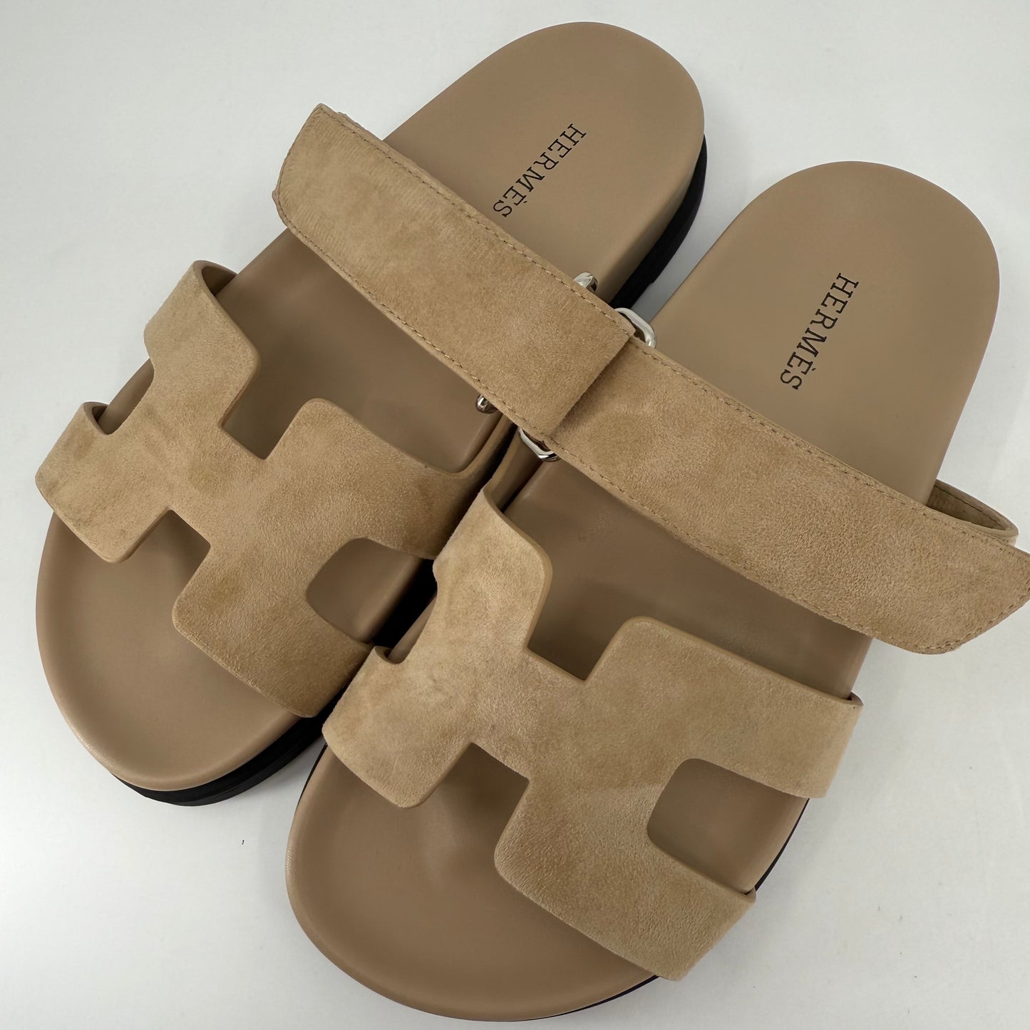Hermes Chypre Suede Nude Sandals