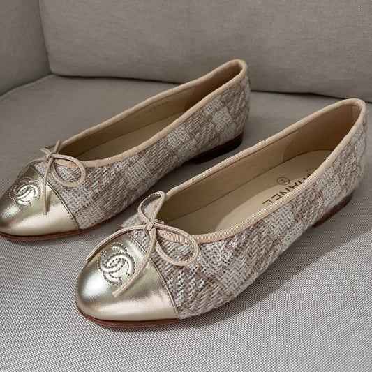 Chanel Ballet Gold Tweed Shoes